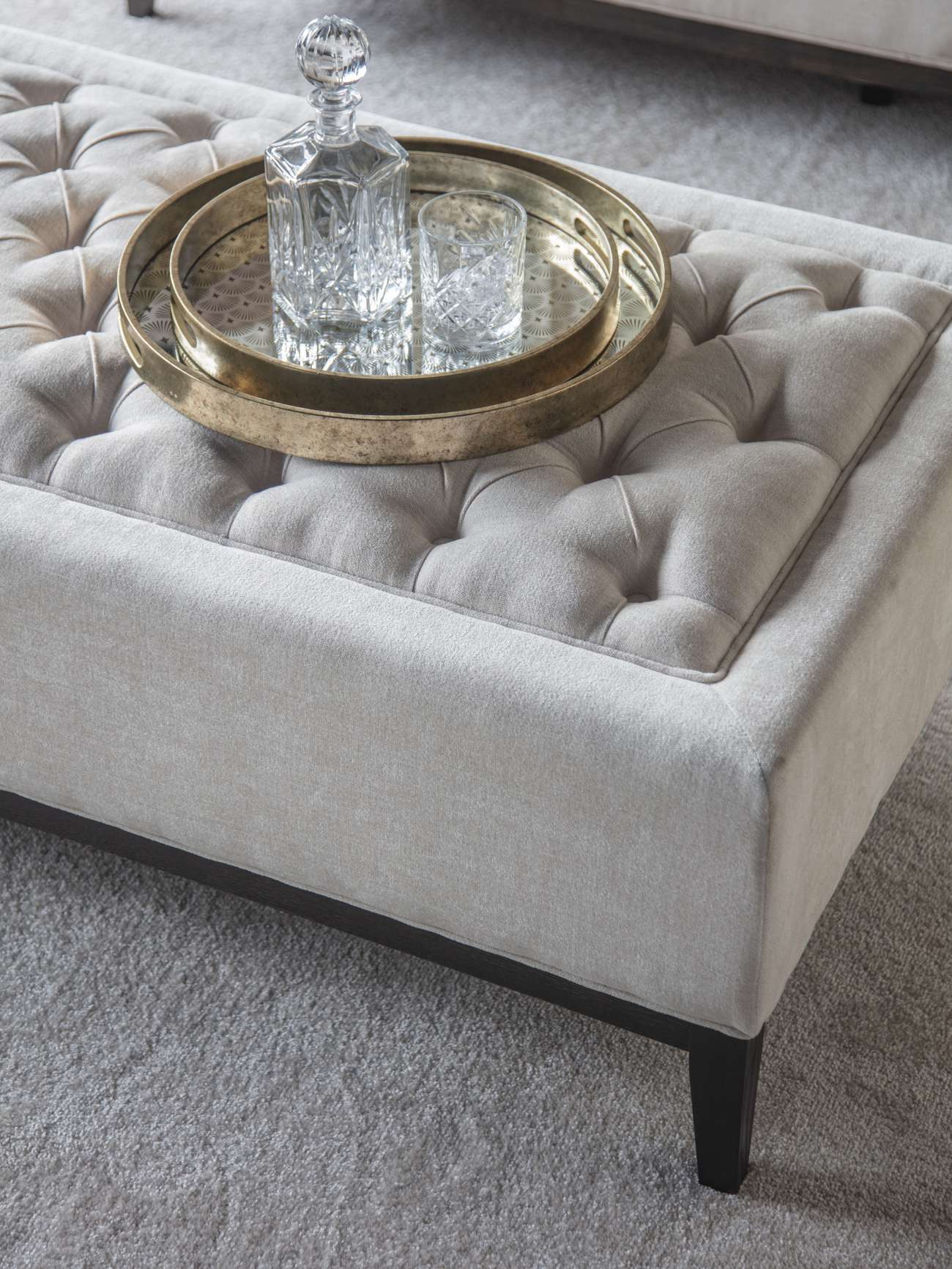 Theodore Light Ivory Buttoned XL Ottoman Footstool